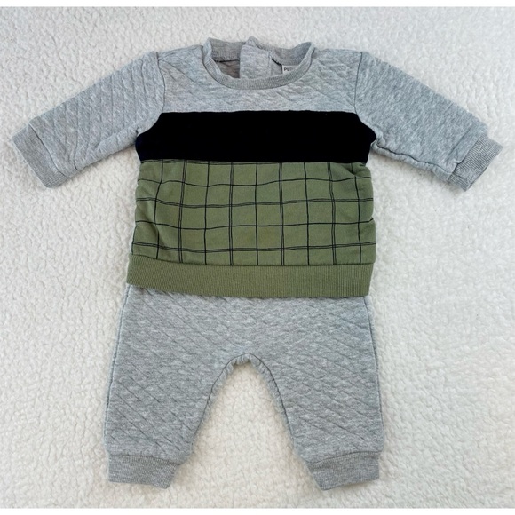 PL:BABY • Grey/Green/Black Quilted Sweatshirt and Joggers Matching Set - Picture 2 of 16